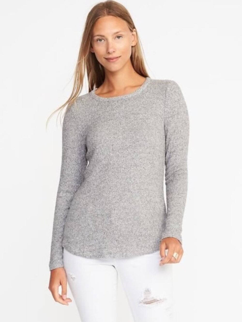 Old Navy Long Sleeve Plush Rib Knit Heather Gray Top Women's Pullover Size M !